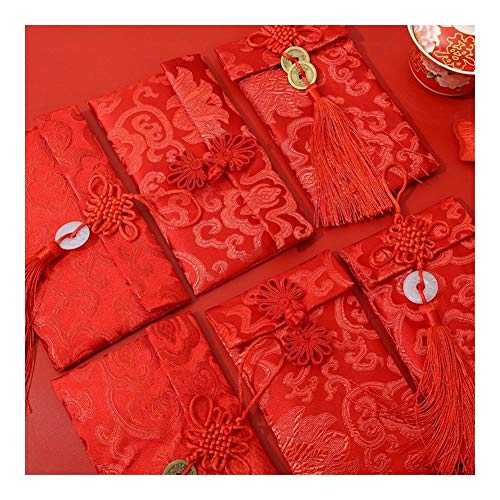 EFARMA Chinesische rote Umschläge, Chinesischer Knoten-roter Umschlag-Hochzeitsgeschenk-Beutel, vorzügliche Ausgabe-Tasche, Spitzen-Brokat-Hochzeits-Quasten-Beutel (Farbe: C) (Farbe: B)