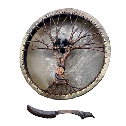 Shamandrum Rahmentrommel Rund Shaman Drum Inkl. Stick Baum Des Lebens Sibirische Trommel, Handgefertigte Schamanische Trommel, Spirituelle Musik, Handgestaltete Schamanen-Trommelmusik-Klangdekoration