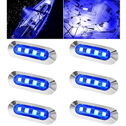 TOSNRCT Navigationslicht Für Boote, 6 Stück LED Boots Navigationslichter Marine Yacht LED Licht Signalleuchte Port Seitenbogen Licht für Boot Yacht Skeeter 12V 24V (Blau)