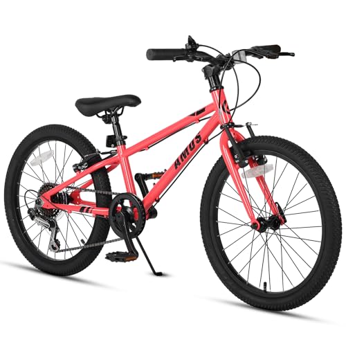 Glerc AMOS 20 Zoll Kinderfahrrad für 6 7 8 9 Jahre alte Jungen Mädchen Teenager mit Doppelhandbremsen & Kickständer 6-Gang-Antrieb, Rot