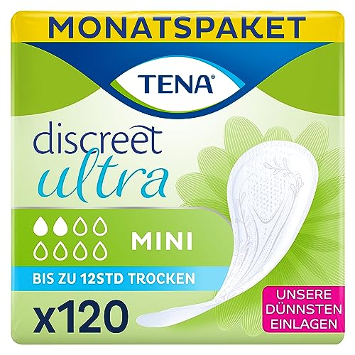 TENA Discreet Mini - 120 Einlagen Im Monatspaket (6 X 20 Stück), Einzeln Verpackt - Hygieneeinlagen Für Frauen - Bei Leichter Blasenschwäche, Inkontinenz Und Bei Tröpfchenverlust