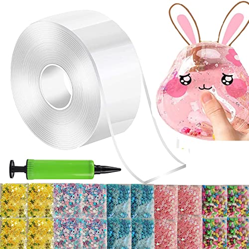 20 Packung Tape Bubbles Nano Bubble Tape Seifenblasen-Set, Magisches Seifenblasen-Klebeband für Geburtstagsgeschenke, Seifenblasen-DIY-Bastelset, Transparentes Set mit Inflator und Seifenblasenfüller