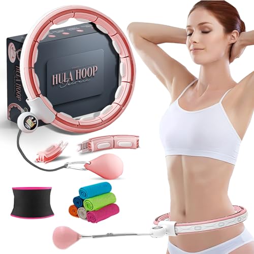 Fitness Hula Hoops, Gewichteter Hula Hoop Reifen für Erwachsene 360 Grad Auto Spinning Ball Massage Infinity Hoop Gewichtsverlust Trainingsgeräte für Zuhause (Rosa)
