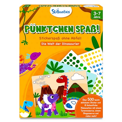 Skillmatics Bastelaktivität - Pünktchen spaß!, Stickerkunst ohne Saubermachen, Geschenke für Kinder von 3 bis 7, Vervollständige 8 Bilder voller Dinosaurier