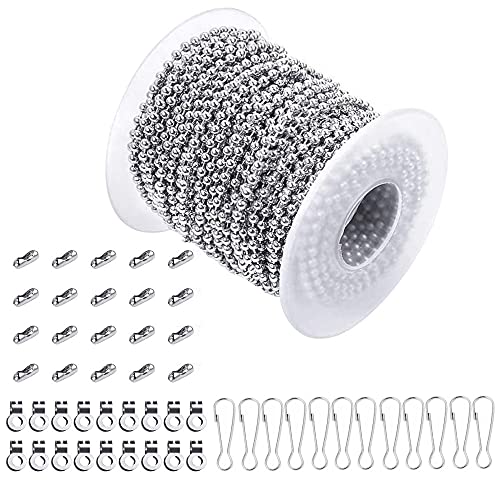 Sweieoni Kugelkette 2,4mm Kugelkette Edelstahl Halskette Kugelkette Edelstahl Perlen Rollenkette 15m Länge Kette Edelstahl DIY Kugelkette mit Kugelketten Verbinder, Silber