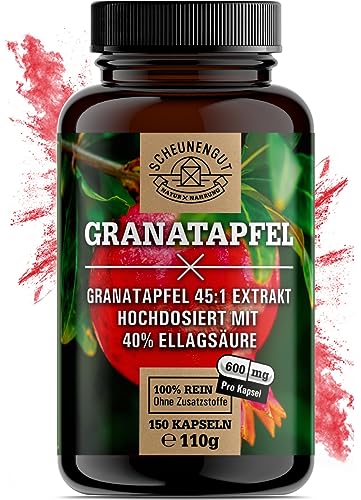 Granatapfel Kapseln -2400mg je Tagesdosis- WICHTIG: 45:1 Extrakt (=108000mg reiner Granatapfel) +40% Ellagsäure I 120 Granatapfel Extrakt Kapseln I Laborgeprüft -DE- SCHEUNENGUT®