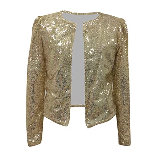 Generisch 2025 - Damen Lässige Mode Pailletten Pailletten Funkelnde Strickjacke Flauschiger Pullover Damen Schwarz (Gold, M)