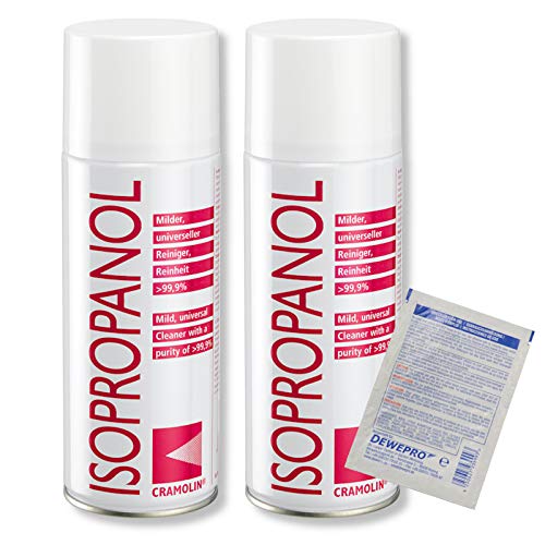 ISOPROPANOL - 2x 200ml Spraydose - Isopropylalkohol - hochreines Lösungsmittel - Reinheit > 99,9% - Universalreiniger - Cramolin - 4021411 inkl. 1 St. DEWEPRO® SingleScrubs - 2-Propanol IPA