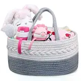Ballery Baby Windel Caddy, Baumwollseil Lagerplatz Aufbewahrungstasche, tragbar Wickeltasche Organizer, Aufbewahrungsbox für Windeln Neugeborenen Dusche Geschenkkorb mit abnehmbarem Teiler