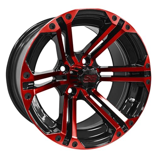 Red Hawk TIR-RX354-BR Rad, Schwarz und Rot mit Mittelkappe, 14 x 7 ET-25 Golfwagen
