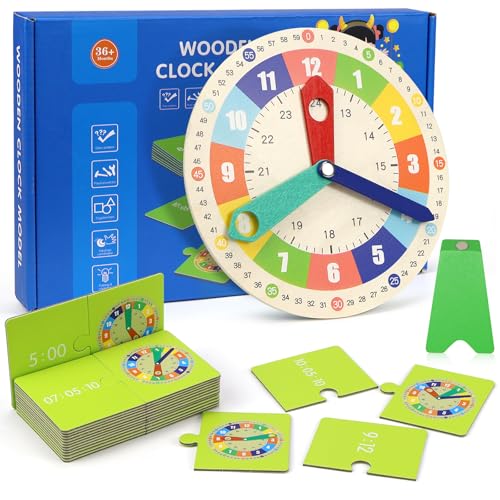 WPPQWP Lernuhr Kinder, Frühes Uhr Lernen, Lernspiel Uhr, Lernuhren für Kleinkinder, Pädagogisches Spielzeug, Montessori Uhr Lernen (15 Doppelseitige Stundenplankarten)