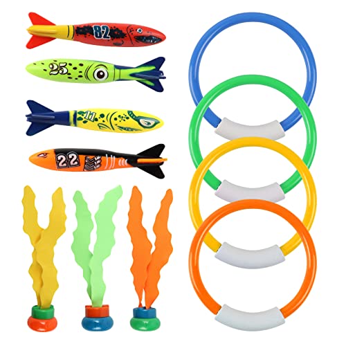 IOPJLK Unterwasser Tauchspielzeug Set 11 Stück, Tauchringe für Kinder ab 4-12, Tauchring Algenspielzeug Torpedo Wasserspielzeug Set, Sommer Poolparty Geschenk für Jungen und Mädchen