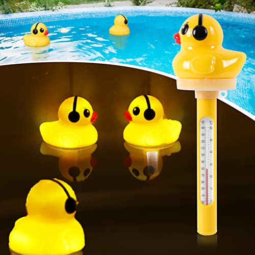 LanBlu Pool Thermometer Schwimmend,Thermometer Pool mit Solarbetriebenem Ente Licht, Pool Thermometer Leicht Ablesbar bei Nacht, Teich Wasser Temperatur Thermometer für Schwimmbäder