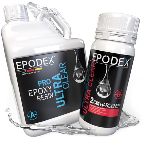 EPODEX Epoxidharz Set PRO | Kristallklares Epoxy Resin für Gießhöhen bis 2cm | Gießharz Set ohne oder mit Farbstoffen | Resin-Kunst (Art Resin), Doming, Schmuck, kleine Form- und Gussteile