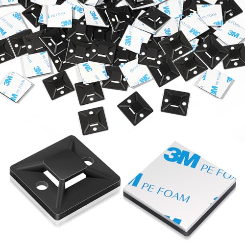 100 Stück Klebesockel für Kabelbinder 30 X 30mm, Selbstklebend Kabelbinder Halter Kabelschellen Set, Kabelbinder Sockel Schwarz Kabelbinderklebepads Halterung für Kabelbefestigung