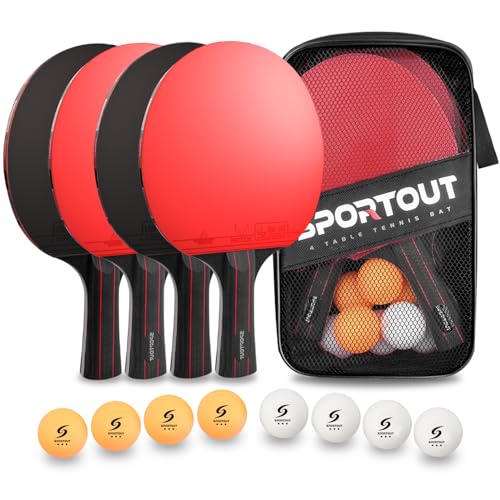 Tischtennisschläger Set, 4 Tischtennis-Schläger mit 8 Tischtennisbälle Tischtennis Schläger Set mit Tasche Profi Sport Set für Indoor Outdoor Spiele