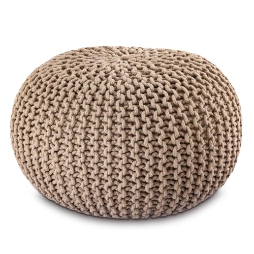 Amago home Strickhocker Pouf Ø45 o. 55cm Bodenkissen Sitzpouf XXL Baumwolle nachhaltig Größe ø 55 cm, Farbe beige