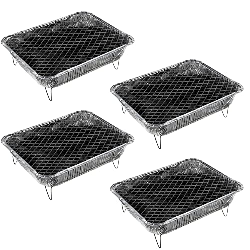 4x Aluminium Komplett Einweggrill mit Grillkohle und Anzünder Alu Picknick BBQ Camping Einweg Grill Einmalgrill Picknickgrill