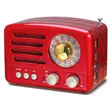 PRUNUS J-160 AM/FM/SW Retro Radio mit Bluetooth, Nostalgie Radio Klein mit 1800mAh Wiederaufladbare Batterie, Kleines Radio Küchenradio, Transistorradio Unterstützt USB/TF/Aux Funktion.(Rot)