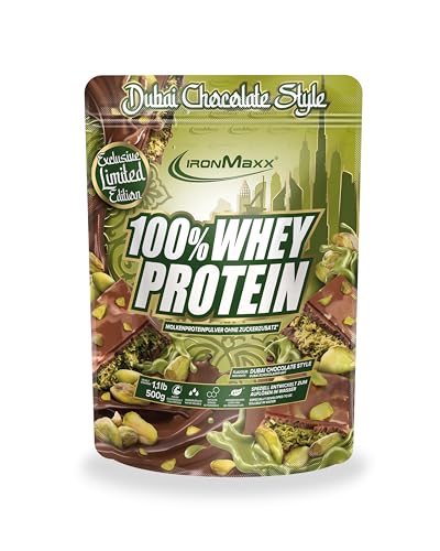 100% Whey Protein Pulver 500g Dubai Schokolade - Leckerer High Protein Shake, 34g Eiweiß pro Portion, Power Drink vor oder nach intensivem Muskel-Training
