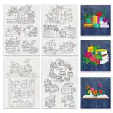 BENECREAT 4 Blätter Lernen Thema Wasserlösliche Stickerei, Bücher Pflanzen Blumen Selbstklebende Stickerei Transferpapier für Schnitte, Hemden, Mäntel, Taschen, Handtücher