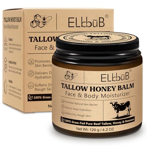 Whipped Tallow Cream für Gesicht & Körper - 100% Grasgefüttertes Rindertalg, Natürlicher Honig & Bienenwachs Feuchtigkeitscreme, Tiefe Hydratation & Pflege, Öl- und Duftfrei, Schnell Absorbierend