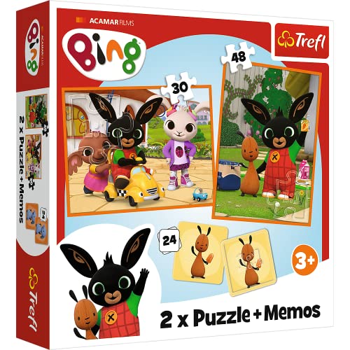 Trefl 93332 3in1: 2X Gedächtnisspiel, Puzzles Märchenfiguren, 30 und 48 Elemente, Verschiedene Schwierigkeitsgrade, 24 Memos, Spaß für Kinder ab 3 Jahren, Bing mit Freunden