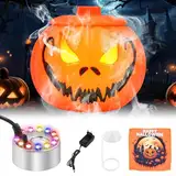 MaxEarn 12 LED-Lichtern Nebelhersteller, Halloween Kürbis Dreifarbig Gefälle Nebelmaschine, Ultraschall Vernebler mit Spritzschutz, Farbwechsel Fogger Wassernebler für Brunnen Teich Steingarten