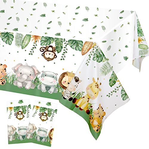 2 Stück Safari Dschungel Tischdecke Geburtstag, 137 x 274cm Einweg Tischdecke Plastik Wasserdicht für Geburtstag Wild One Babyparty Deko Junge Picknick Zubehör Grün