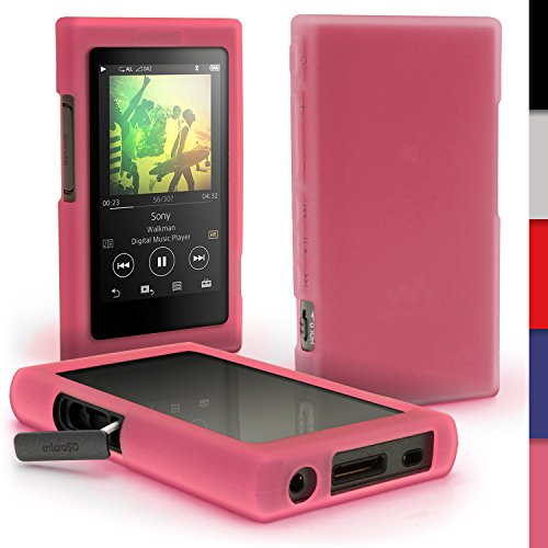 iGadgitz U6412 Pink Silikon Tasche Hülle Case Cover Kompatibel mit Sony Walkman NW-A35 NW-A40 NW-A45 MP3-Player + Schutzfolie