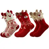 MAKFORT 3 Paar Weihnachtssocken Damen Baumwolle Winter Warm Weihnachten Socken Rentier Schneeflocke Socken Weihnachtsgeschenke Für Frauen 34-38