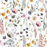 CHDITB Blumen Tapete Selbstklebende,Aquarell Tapete Blätter Blumen,Boho Wohnzimmer Tapete,(44x300cm) Weiß Blumen Fototapete,Wasserdicht Möbelfolie Blumen Pflanzen Klebefolie Schlafzimmer Küche