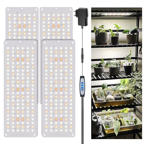 Garpsen LED Pflanzenlampe, 6000K Vollspektrum-Pflanze Lichter mit Auto Timer 6/12/16H, 5 dimmbare Stufen & 3 Farbmodi, 552 LEDs wachsen Lampe Panel für den Samenstart, Veg und Bloom (4Panels)