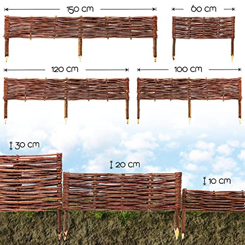 BooGardi Beetbegrenzung aus Weide · in vielen Größen · 20 cm x 120 cm 10er Set · Garten Steckzaun zur Beetumrandung · Rasenkante aus Weidengeflecht