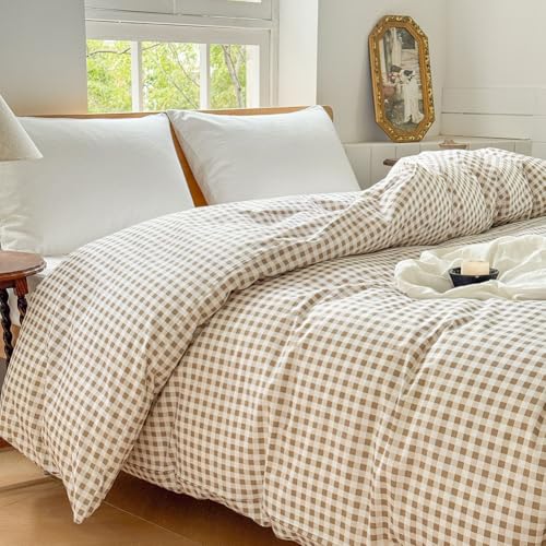Hellbrauner Gingham-Baumwoll-Gewichtsdeckenbezug, 203,2 x 221 cm, Taupe, kariertes Gitter-Bettbezug für gewichtete Decke, kariert, Baumwolle, schwere Decke, Bettbezug (Tan Gingham, 203,2 x 221 cm)