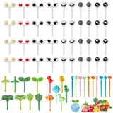 64 Stück Food Picks, Obstgabeln aus Kunststoff, Mini Augen Obst Gabel, Mini Gabel Piekser Fingerfood Picks Obst Gabeln Wiederverwendbar Obst Zahnstocher für Kuchen Desserts