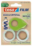 tesafilm eco & crystal Klebeband - transparenter Klebefilm aus wiederverwertetem PET-Material - reißfest, mit starker Klebkraft - Set mit kompaktem Klebebandabroller - 2 Rollen á 10 m x 19 mm