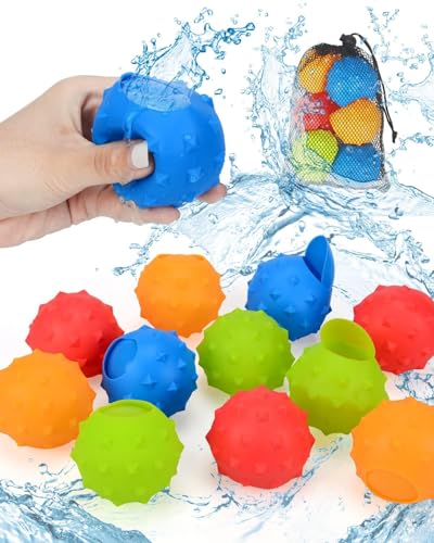 CHMMY Wasserballons 12pcs, Wasserbomben Silikon Wasserbälle mit Netzbeutel Wiederverwendbare Wasserbomben für Kinder und Erwachsene, Outdoor-Aktivitäten, Wasserspiele, Spielzeug