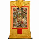 Gandhanra Thangka Tibet Hängend,Guru-Saint Padmasambhava und 5 Jambhalas,Götter des Reichtums,Thangka Malerei,Tibetische Wandbild,Tibetischer Wandbehang,Zen Buddhismus Wandteppich Meditation