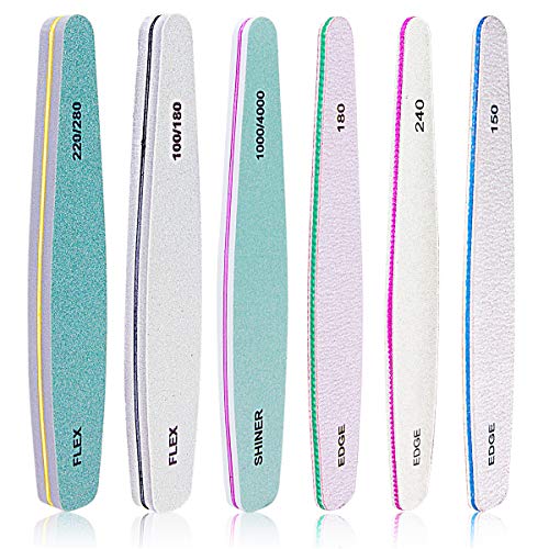 Nagelfeile Emery Boards 6 Stück Profi Doppelseitige Nagelfeilen Maniküre Acryl Gelfeile mit abwaschbaren doppelseitigen Körnung