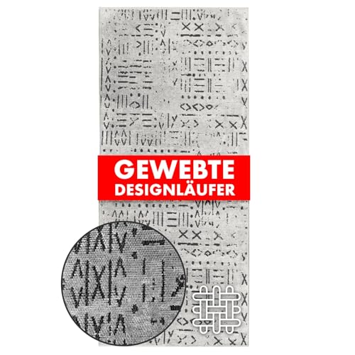 KARAT Premium Teppichläufer gewebt mit Muster - 80 x 250 cm, Elfenbein - Flauschiger Baumwoll Teppich - Läufer für Küche, Flur & Wohnraum - Flurläufer Küchenläufer Flurteppich (Vena)