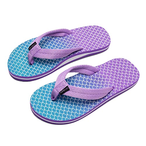 WateLves Flip Flops Kinder Zehentrenner Mädchen Jungen Badelatschen Sommer Strand und Pool Rutschfeste Zehensandalen(Lila Fischschuppen, 35EU)