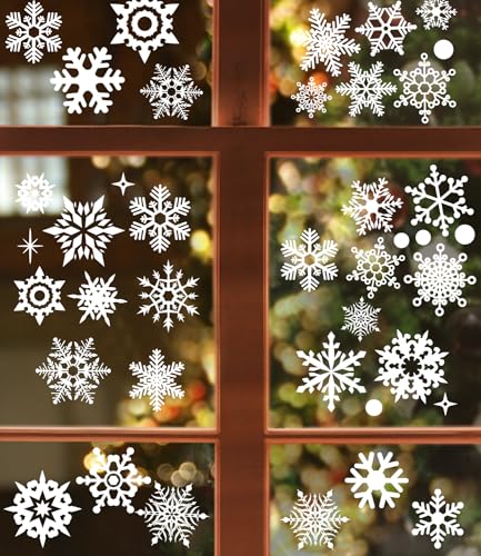 FAOKZE 155 schneeflocken fenster, fensterbilder schneeflocken, tatoofolie für kerzen weihnachten, Fensterdeko Statisch Haftende PVC Aufkleber für Weihnachts-Fenster Dekoration,Schaufenster,Glasfronten