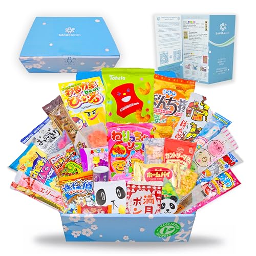 Sakura Box Japanische vegetarische Snacks & Süßigkeiten, 30-teiliges Dagashi-Set, Halal-freundliches Essen