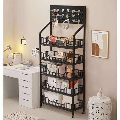 Snack-Regal im Supermarkt Großes 5-stufiges Snack Display Rack Organizer Halter für Laden-Küche, Stehendes Supermarktregal für den Einzelhandel mit 15 Haken Schwarz Weiß, Spielzeug Getränkewagen Chips