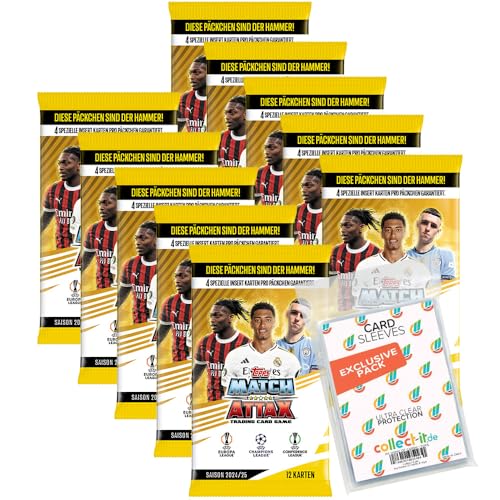 Bundle mit Match Attax Champions League 2024/25 - Trading Cards - 10 Booster + Exklusive Collect-it Hüllen