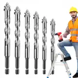 Hhaoysogd Exzenterbohrer Set, 6-Teiliger Vierschneidiger Sägezahn Exzenterbohrer, 4/5/6/8/10/12 mm Hochfeste Exzenterbohrer mit 4 Schneiden für Beton, Glas, Keramik, Holz, Metall, Bohren
