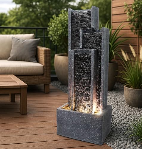 Gartenbrunnen BK903 Wasserwand 99 cm Standbrunnen Springbrunnen mit Beleuchtung Wasserfall Gartendeko Zimmerbrunnen