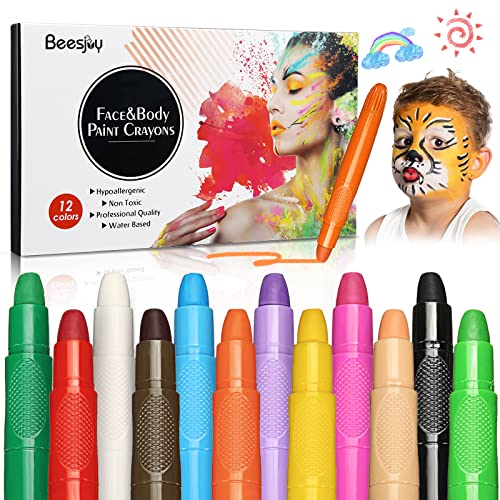 12 Farben Schminkstifte Kit, Abwaschbare Kinderschminke Set, Gesichtsfarben, Sicher und Ungiftig, Einfach zu verwenden, Eltern-Kind-Interaktionen, für Geburtstagsfeie/ Fasching/ Weihnachten/ Neujahr