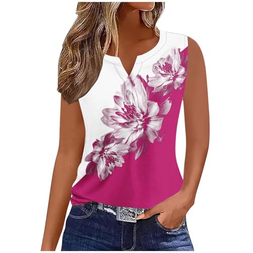 Sommermode Print Tasten Damen Tank Tops V-Ausschnitt Ärmellos Tanktops Frauen Elegant Oberteile Freizeit Vest Tops Lose Einfarbig Tunika Shirts Oberteil Sommer Slim Fit Oberteile Casual